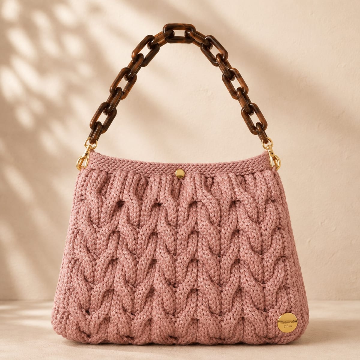Bolsa de crochê Dália na cor Rosé — Bolsa de ombro feita à mão