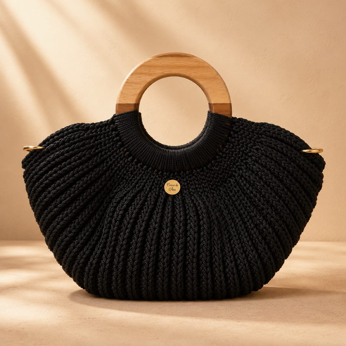 Bolsa de crochê Aurora na cor Preto — Tote estruturada feita à mão