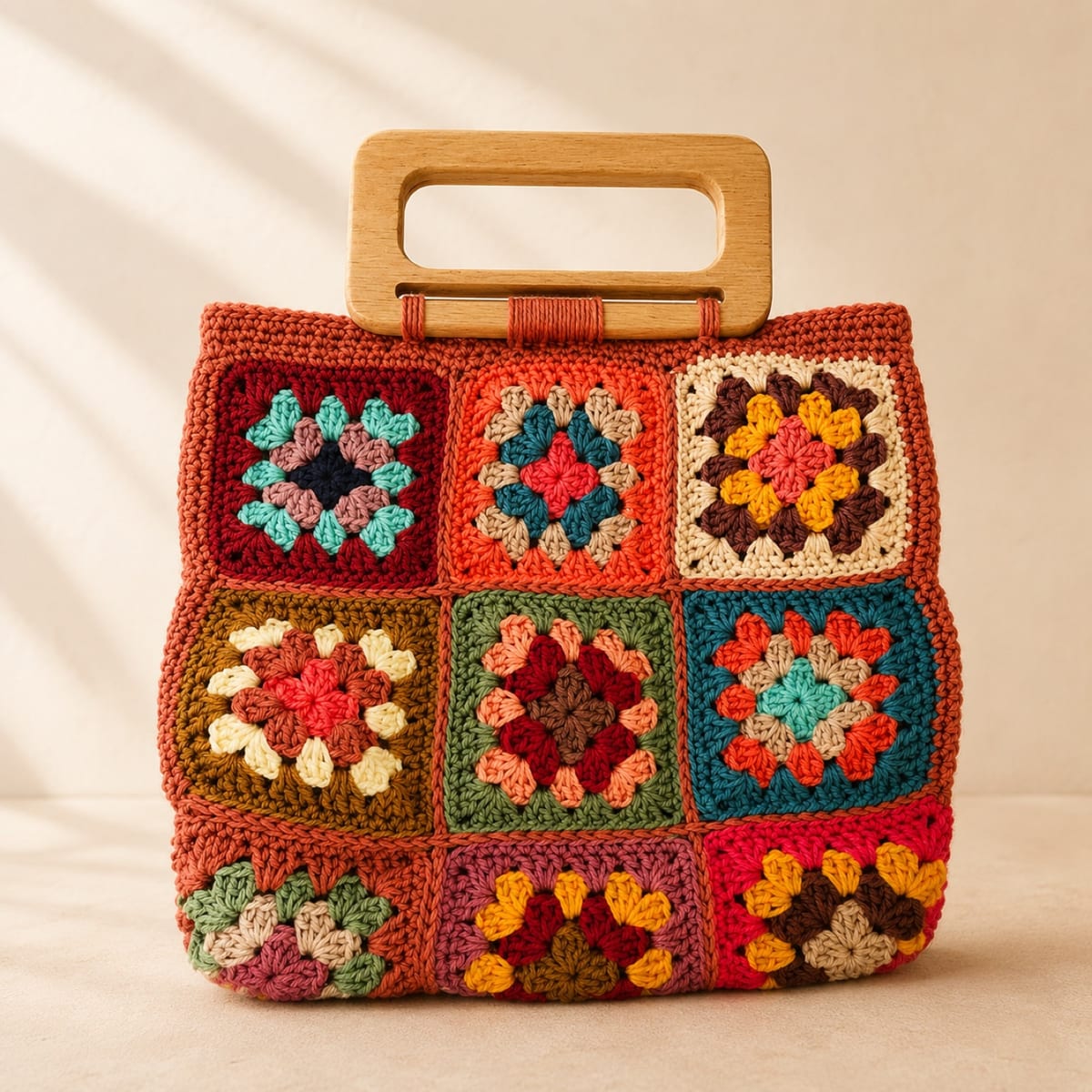 Bolsa de crochê Jardim na cor Multicor · base terra — Bolsa tote feita à mão