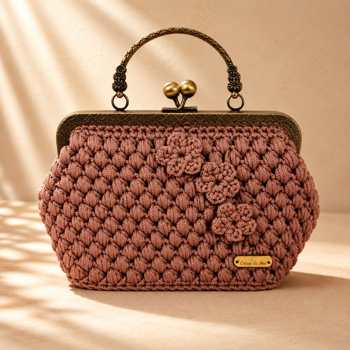 Bolsa de crochê Marrakesh na cor Rosé — Bolsa de moldura feita à mão